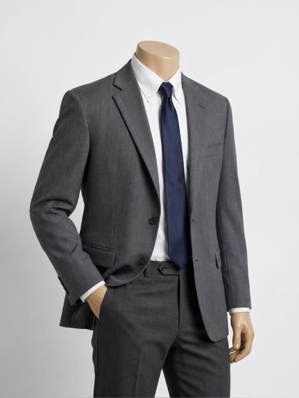 Stafford Men's Gray Pinstripe Wool Suit
Jacket Blazer Two-Button